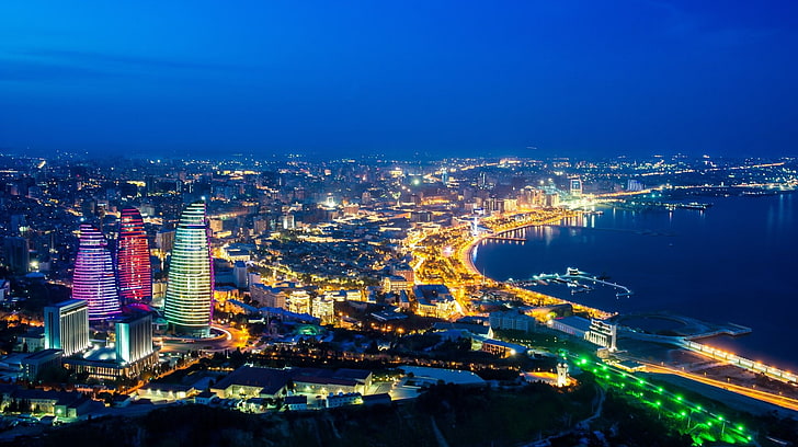 cities baku azerbaijan flame towers wallpaper preview